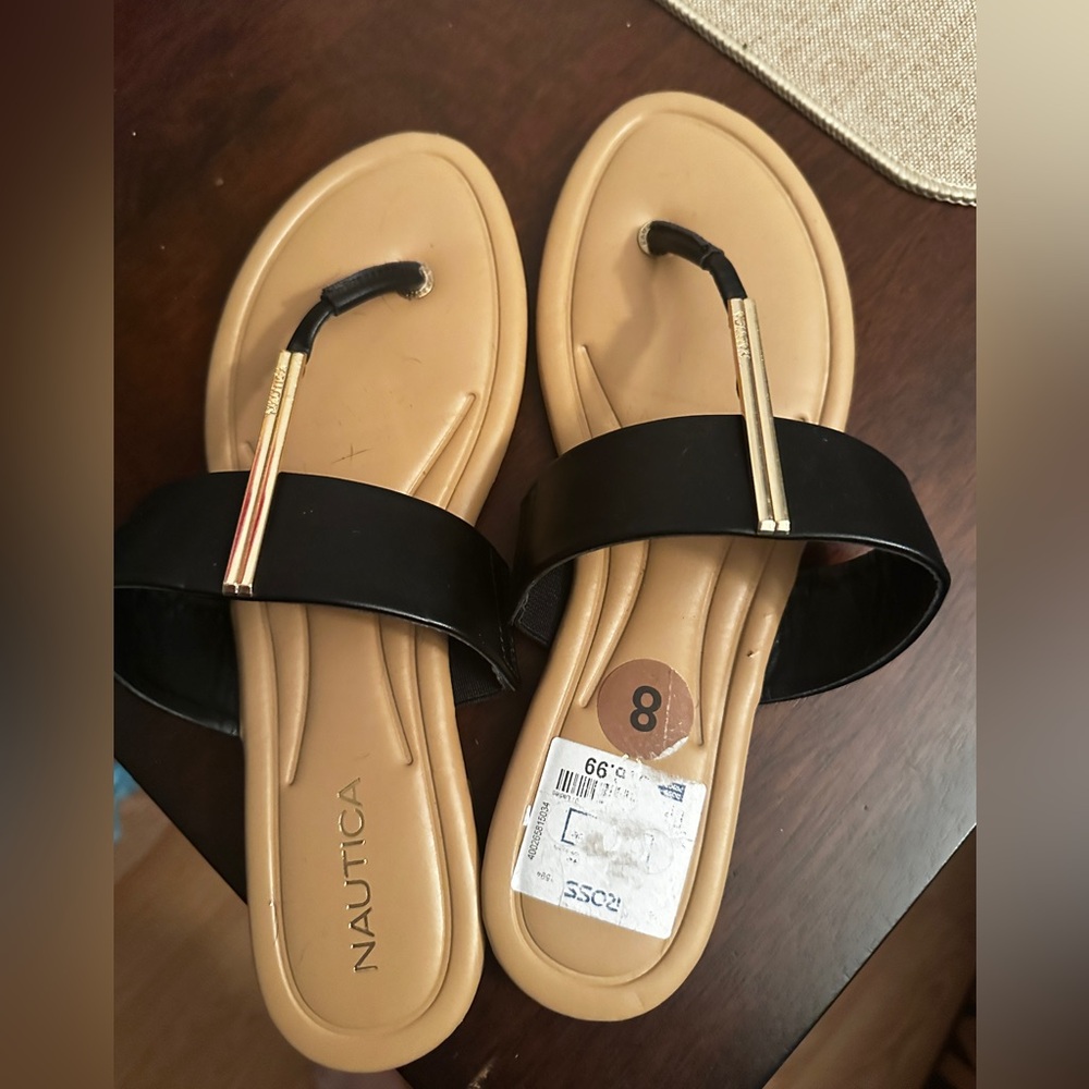 Nautica Black and Tan Sandals with Modern Design